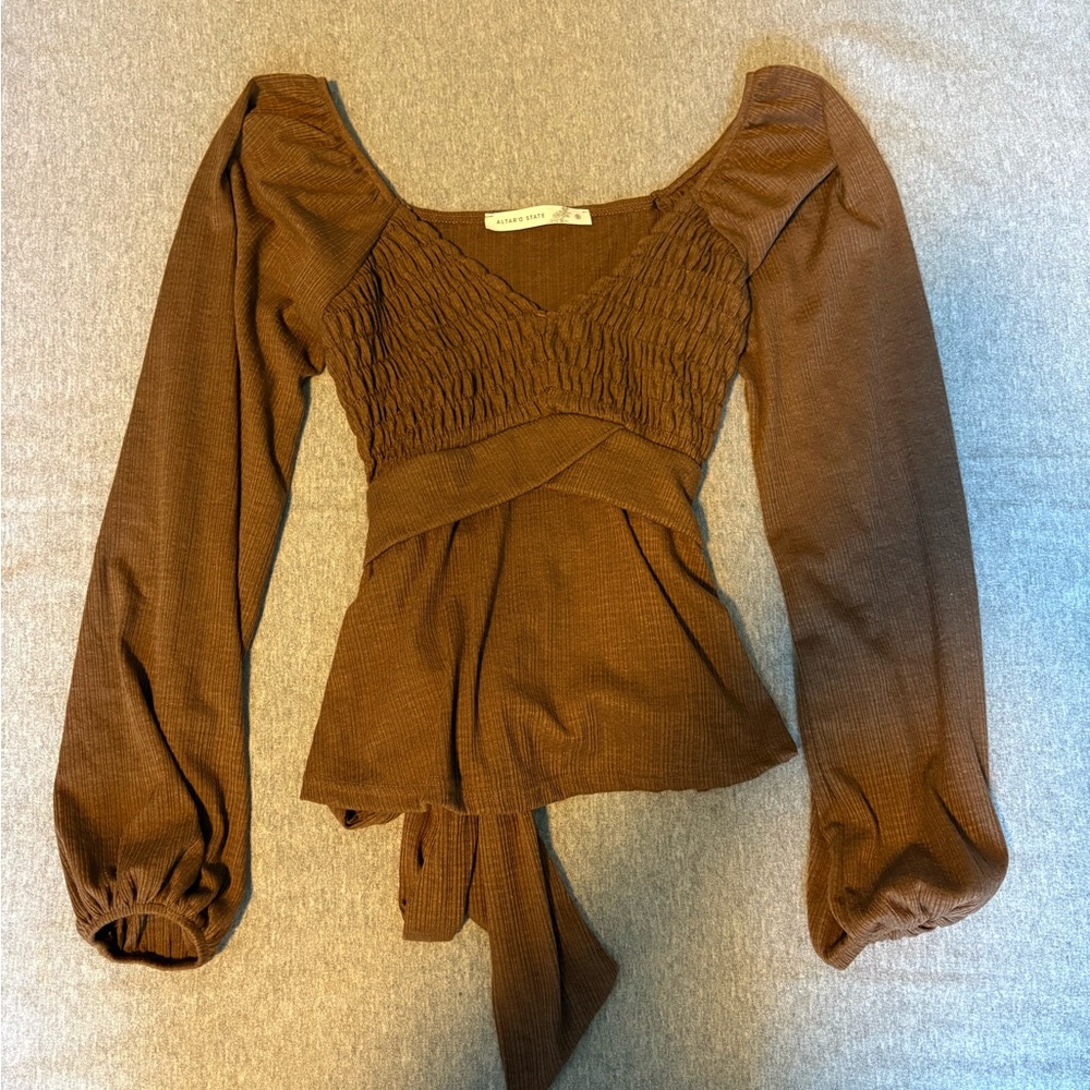 Altar'd State Chocolate Brown Long Sleeve Blouse